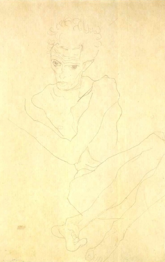 Egon Schiele- Selbstbildnis hockend (Auto-portrait accroupi), nd
