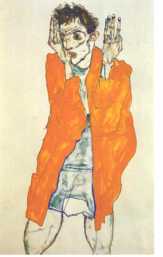Egon Schiele- Selbstbildnis mit rotem Hemd (Auto-portrait avec une chemise rouge)