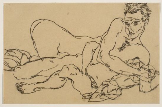Egon Schiele -Selbstbildnis mit Weiblicher Akt Self-Portrait with Female Nude,  1917-18.