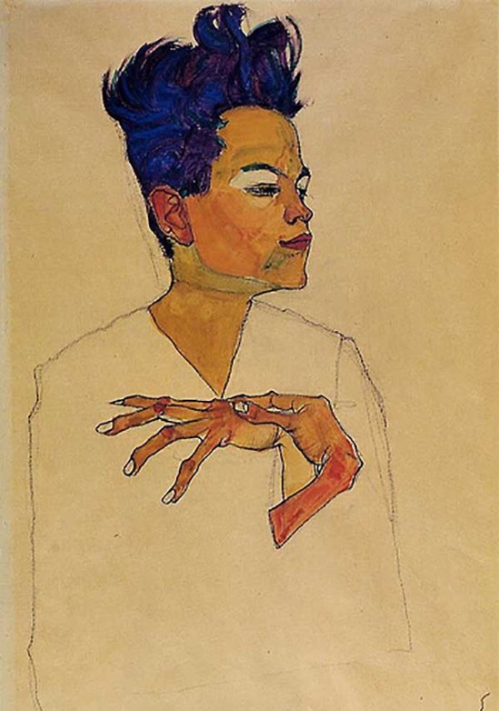 Egon Schiele- Self-portrait with hands on chest (date unknown)