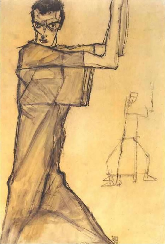 Egon Schiele - Self portrait with raised arms , 1