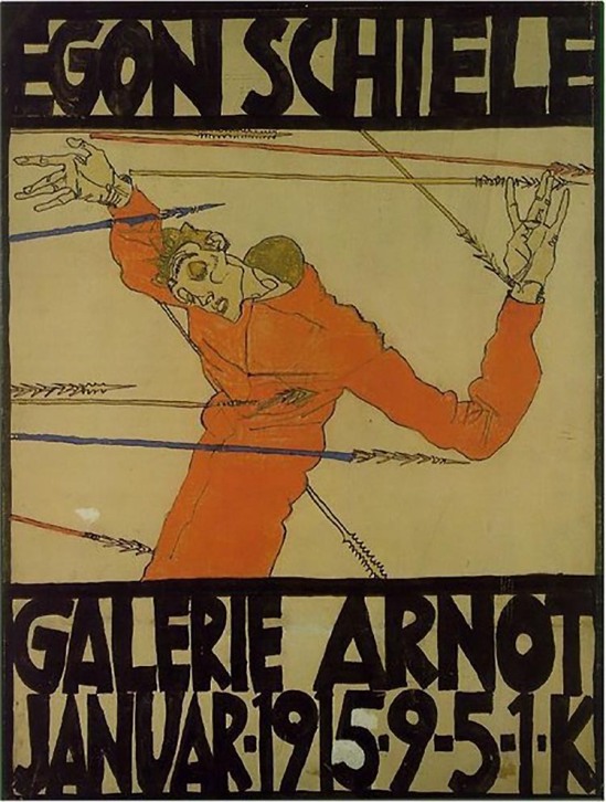 egonschiele  Poster with Self-Portrait as Saint Sebastian, Egon Schiele (1915)