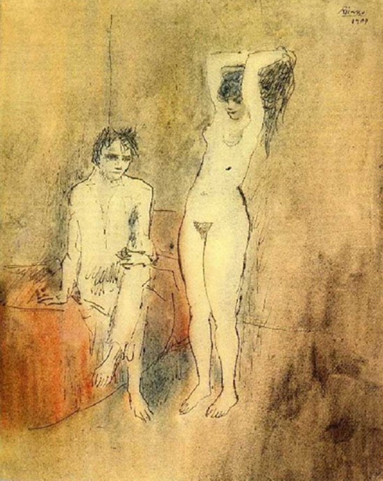Pablo Picasso-Homme nu assis et femme nue debout 1904