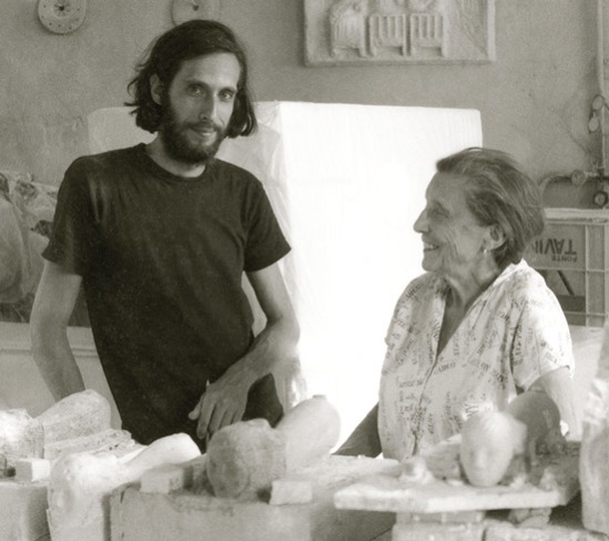 Louise Bourgeois and her assistant Jerry Gorovoy in the studio in Carrara, Italy, in 1981 with marble works in progress 