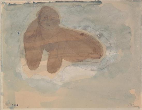 Auguste Rodin (1840-1917) -allongée sur les coudes, le graphite;  aquarelle;  gouache