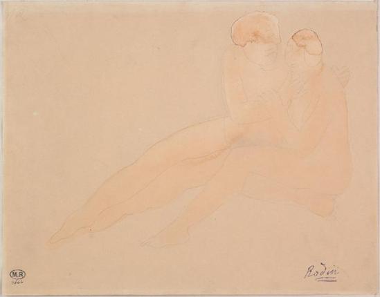 Auguste Rodin (1840-1917) - Couple assis saphique, graphite fané aquarelle, 1880-1910