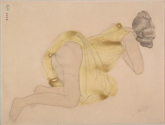 Auguste Rodin (1840-1917) -Gamme sur le côté de la de vêtements relevéemine plomb;  aquarelle