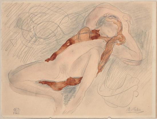 Auguste Rodin (1840-1917) -Les femmes allongé les jambes écartées à, déclaration de graphite vêtement;  fane;  aquarelle, après 1898