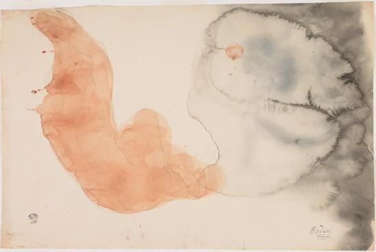 Auguste Rodin (1840 -1917) femme nue assise dos, les bras le graphite élevés;  aquarelle;  papier (beige)