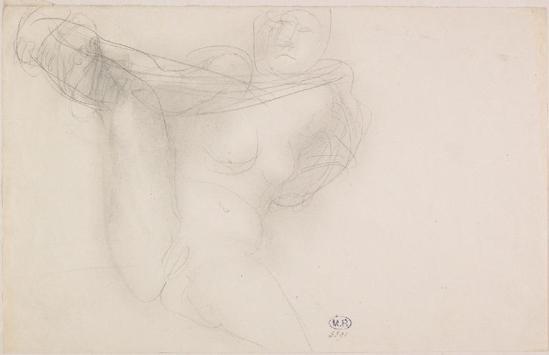 Auguste Rodin (1840-1917) - Femme Nue jambe graphite soulevé grisé 1880-1910