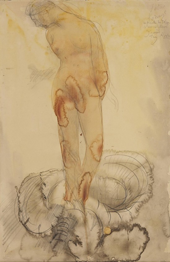 Auguste Rodin (1840-1917) ou L'orage Lotus signée, titrée et inscrit «tempête de lotus dans les Dolomites était mon ami le peintre Jeanes Rodin Août, 1900