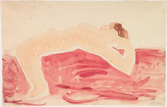 Auguste Rodin (1840-1917) - nue profil crayon Allone;  aquarelle