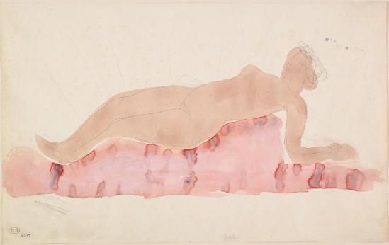 Auguste Rodin (1840-1917) graphite -nu allongée;  aquarelle;  gouache
