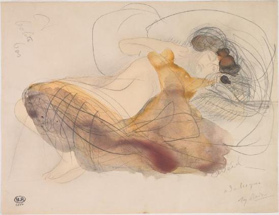 Auguste Rodin (1840-1917) Odalisque -Reveil graphite;  watercolor 1880-1910