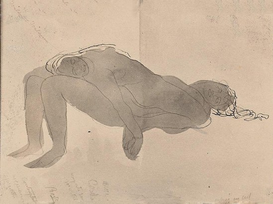 Auguste Rodin -Contemplation - ascension, avant 1910 encre noire stylo aquarelle