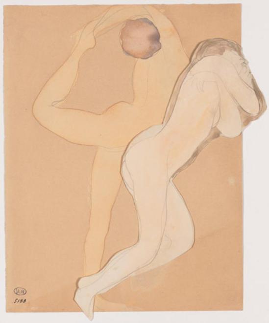 Auguste Rodin, Couple femme au crayon graphite et Acquarelle 1900