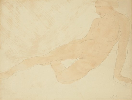 Auguste Rodin femme couchée-signé avec de l'AR 'les initiales (en bas à droite) de la gouache et graphite sur papier 1896- 1900