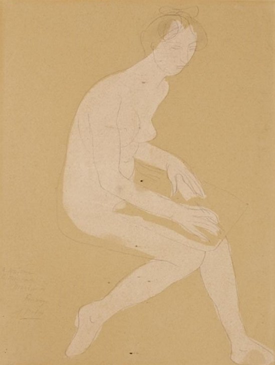 Auguste Rodin femme-nue assise, un document signé et dédié «à Madame, Monsieur a Mardrus hommage A. Rodin '(en bas à gauche) aquarelle et graphite sur papier 1900