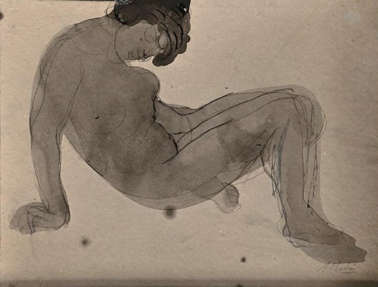 Auguste Rodin -Femme nue hausse II avant 1916 encre noire stylo aquarelle