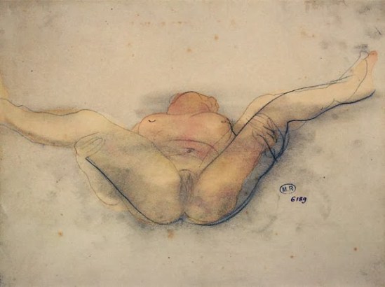Auguste Rodin-femme nue sur le dos, les jambes écartées maintenant 1900 crayon de graphite, gouache et à la décoloration s