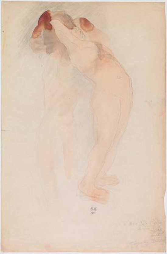 Auguste Rodin -Jardin SUPPLICES.UNE DE femme nue se soutenir mutuellement QUI EST LA RENVERSE BUSTE BACKWARDS plomb reculé, (retour aquarelle enregistrement a Marie Rose mémoire du 13 Juillet, 1916