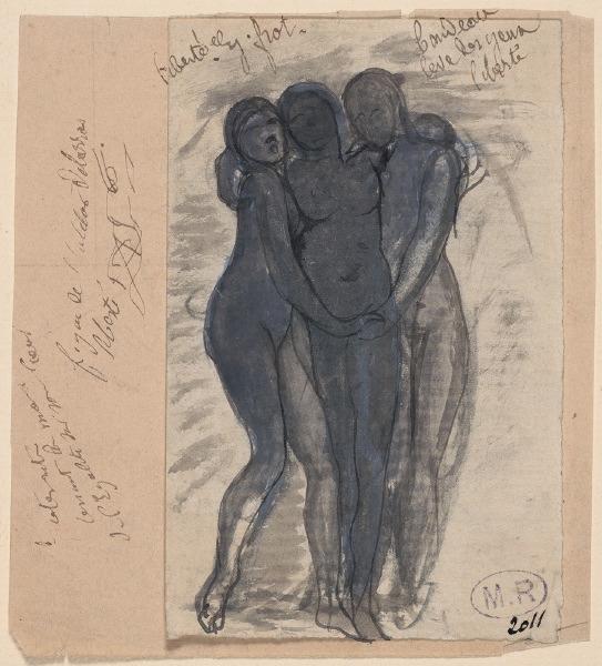 Auguste Rodin- Liberté, Egalité, Fraternité (avant), crayon graphite;  plume;  lavis gris;  gouache;  papier (crème, vers 1882