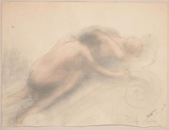 Rodin- Augustus Temple de l'Amour;  crayon de graphite;  fane;  aquarelle crème de papier, avant 1916