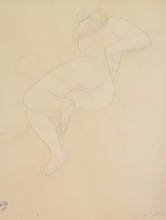 Auguste Rodin, femme nue couchée sur le côté connu Carving, crayon graphite, 1900