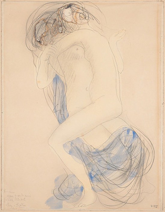© Auguste Rodin (1840-1917) - deux femmes enlacées- 1908 crayon et aquarelle sur papier