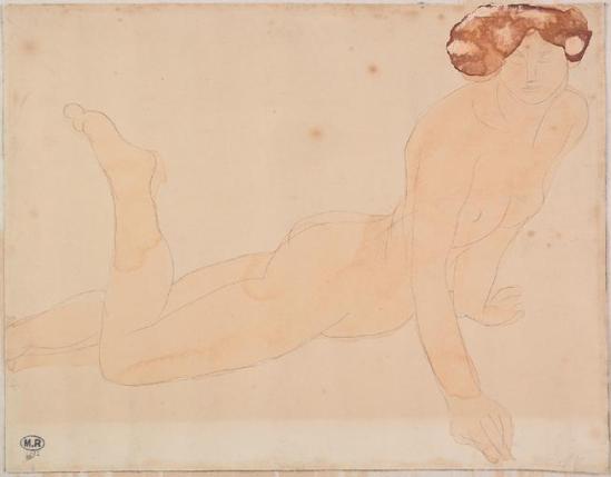 © Auguste Rodin (1840-1917) - Femme allongée, le torse droit, le graphite, l'aquarelle 1900-1916