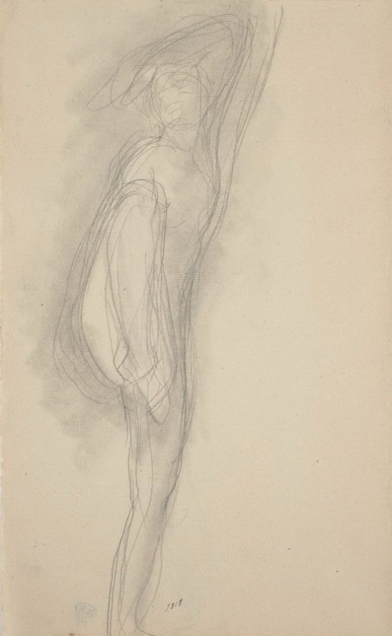 © Auguste Rodin (1840-1917) - Femme nue de face, une jambe levée 1888 crayon et moignon