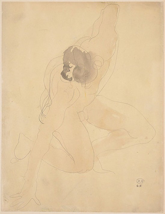 © Auguste Rodin (1840-1917) - Homme ou d'une main et un genou à terre 1896-1898 crayon et aquarelle sur papier