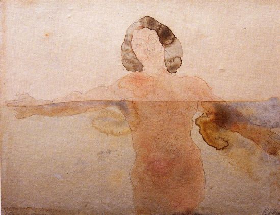 © Auguste Rodin (1840-1917) - L'homme qui nage dessin aquarelle 1900