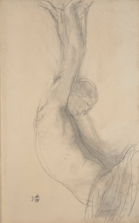© Auguste Rodin (1840-1917) - Torse de femme nue regardant vers la droite, les bras levés au-dessus de la tête, 1888 crayon et moignon