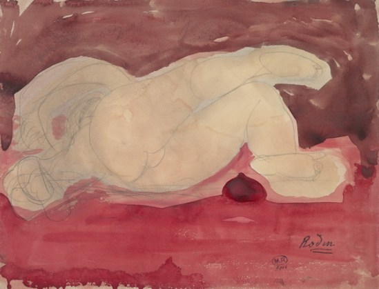 © Auguste Rodin (femme nue couchée 1840 vue arrière et perspectivevers 1900 crayon et aquarelle sur papier