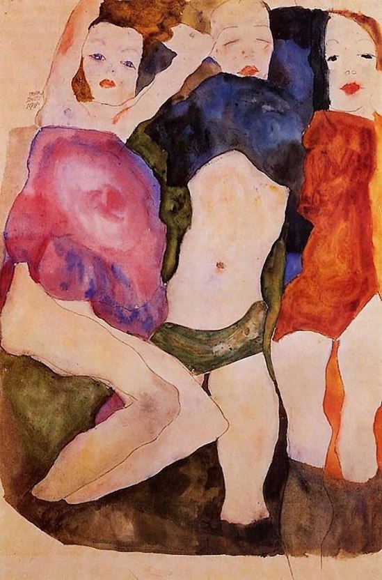 Egon Schiele-Drei Mädchen (Three Girls), 1911
