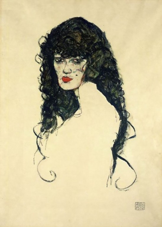 Egon Schiele- eine Frau mit schwarzen Haaren (Portrait d’une femme aux cheveux noirs), 1914