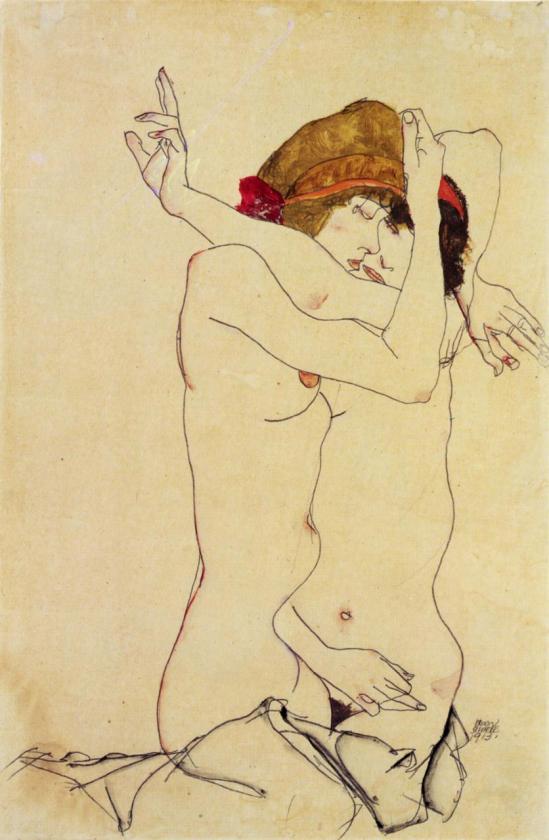 Egon Schiele -Frauen umarmen (women embracing) , 1913