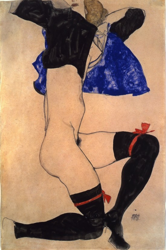Egon Schiele -Halb nackt in schwarzen Strümpfen und Red Garter  Semi-nude in Black Stockings and Red Garter 1913,