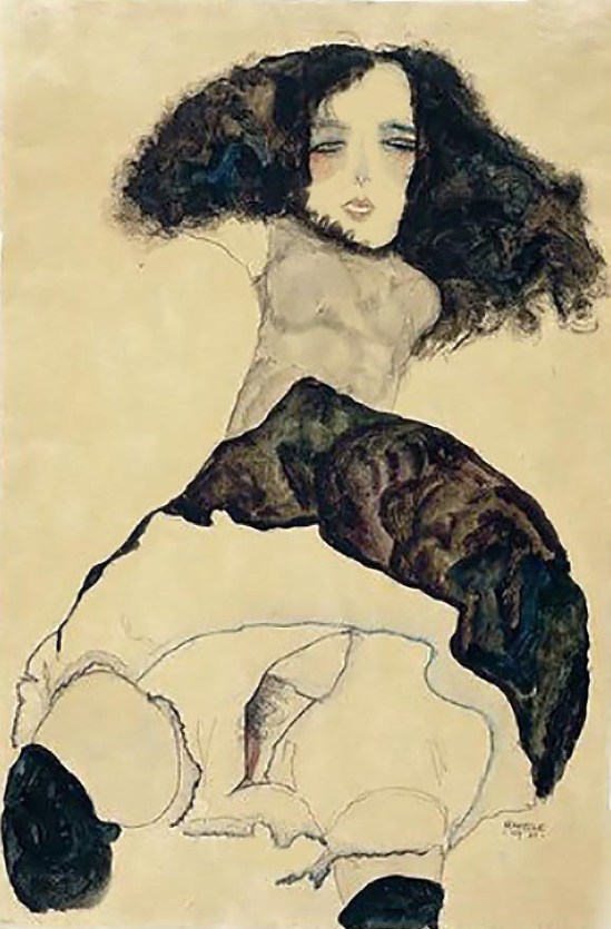 Egon Schiele - Mädchen mit schwarzen Haaren [Girl with black hair], 1911