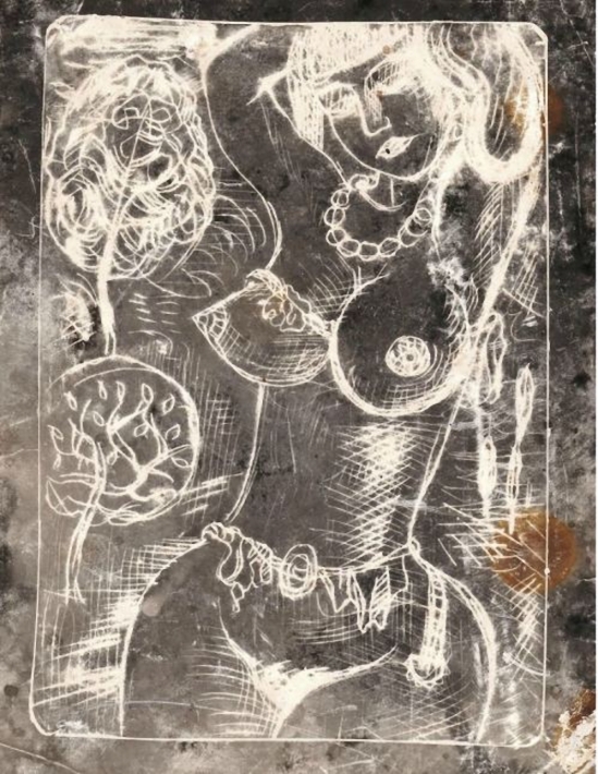 Miroslav Tichý-Photogram, depicting author´s drawings with woman nude (source Zelouna Auction House)