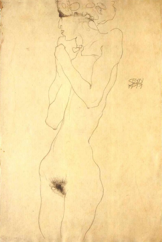 Egon Schiele-Standing Female Nude with Crossed over his chest (Stehender weiblicher Akt mit über der Brust verschränk), 1911