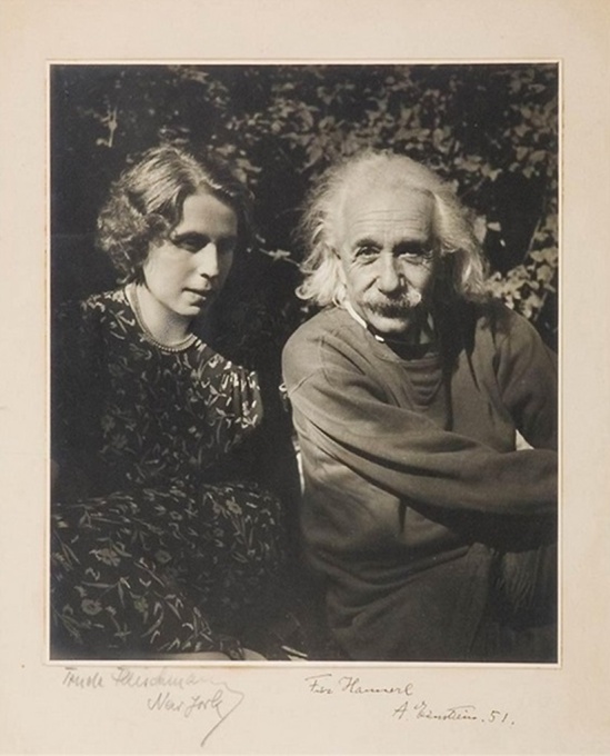 Trude Fleischmann An image of Einstein and Alice Lili Loewy in his garden on Mercer Street in Princeton, 1950s