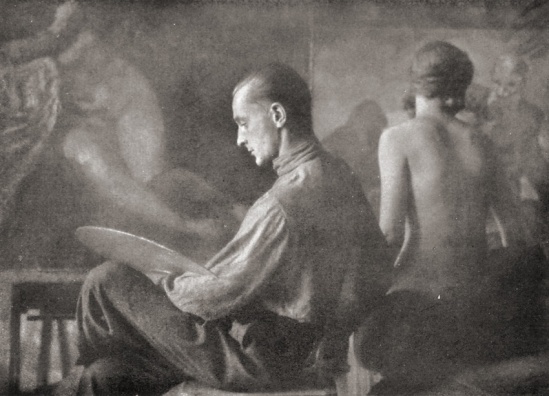 Franz Fiedler- Painter with model Dresden, 1920s(bromoil)