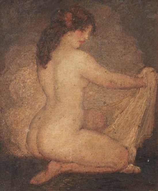 Norman Lindsay (1879-1969) After The Bath, nude holding a shawl,oil
