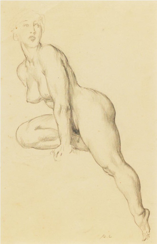 Norman Lindsay (1879-1969) Sketch of Model Leaning c. 1949  pencil on paper 