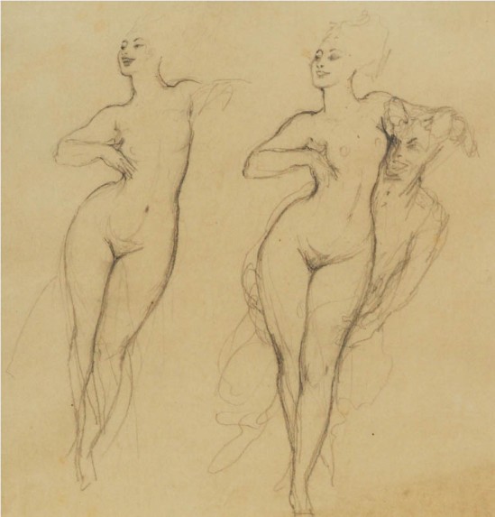 Norman Lindsay (1879-1969) Two Studies c. 1928  pencil on paper, 