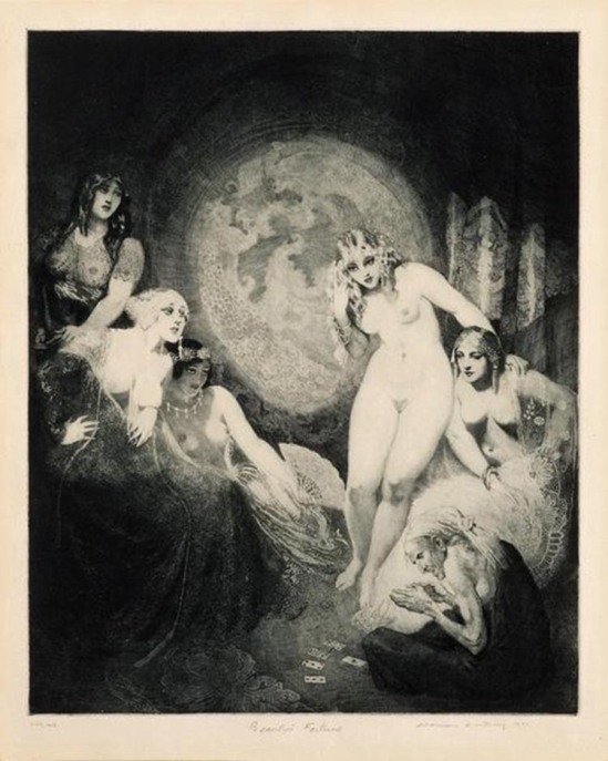 Norman Lindsay -Beauty's Fortune 1920 Etching, engraving, aquatint and stipple 