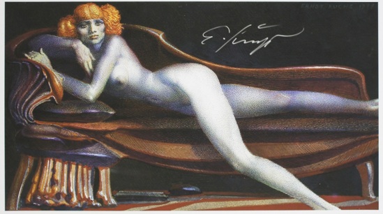 Ernst Fuchs -Akt auf Chaisselonge, technique  Giclée , 1977 Galerie-F