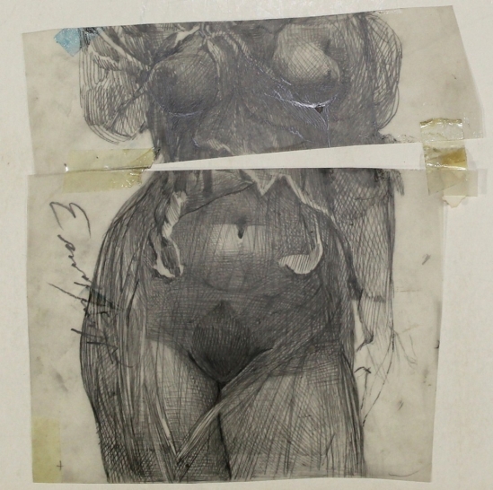 Ernst Fuchs - Weiblicher Torso , nd dessin au crayon (Galerie-F)